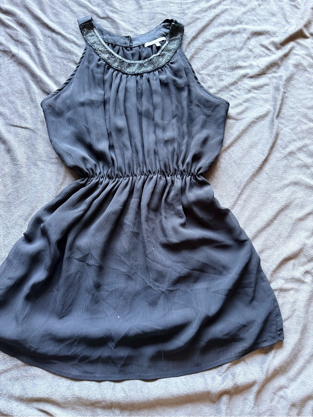 WOW couture Charcoal Halter Mini Dress with Beaded Neckline